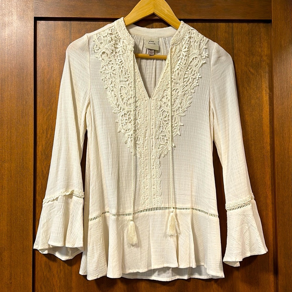 Knox Rose Boho Peasant Blouse / Ivory
